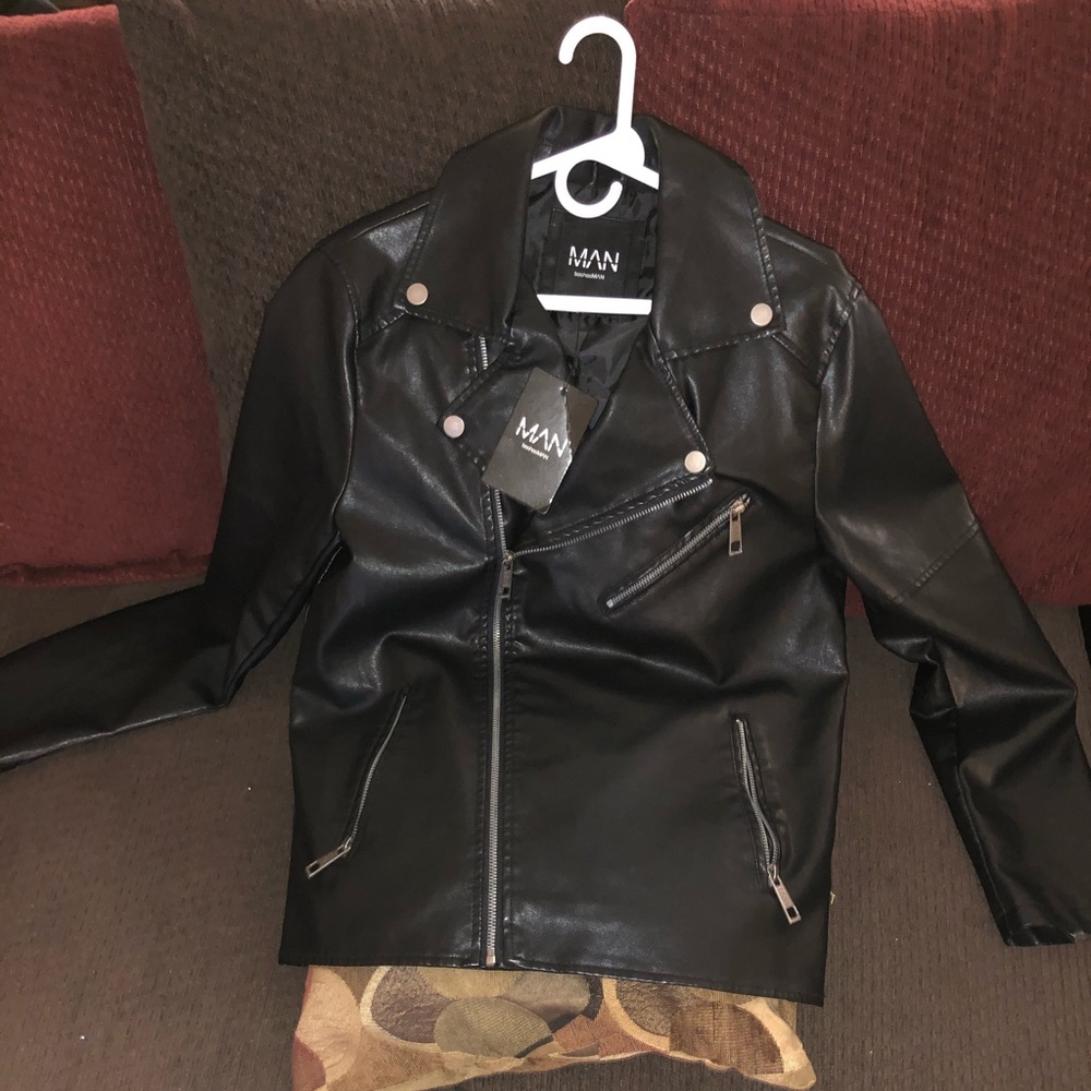 BoohooMan Faux Leather Biker Jacket